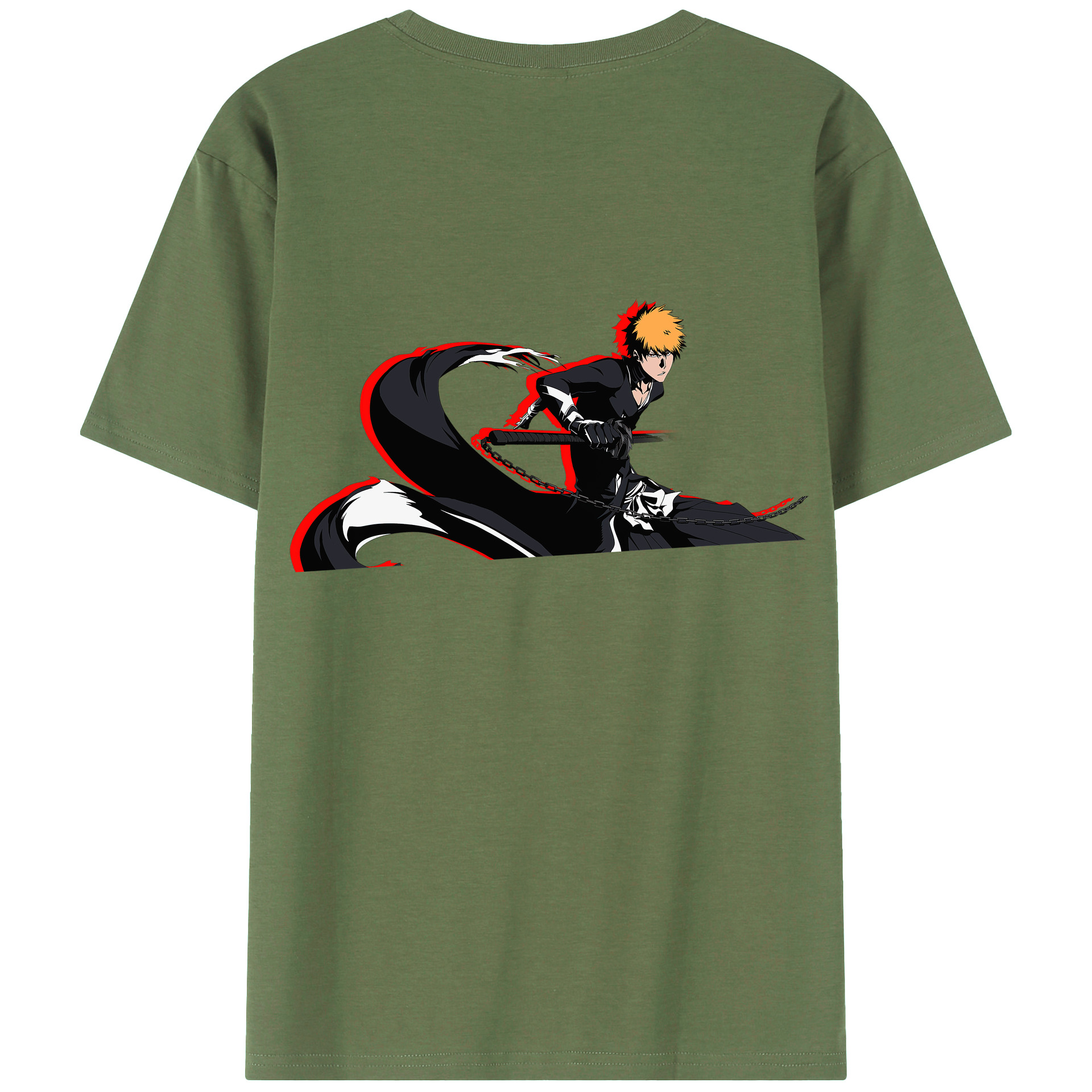 （画像用） ブリーチ 黒崎一護（くろさき いちご）BLEACH Kurosaki Ichigo 綿100％ メンズ半袖Tシャツ（バックプリント） 通気性